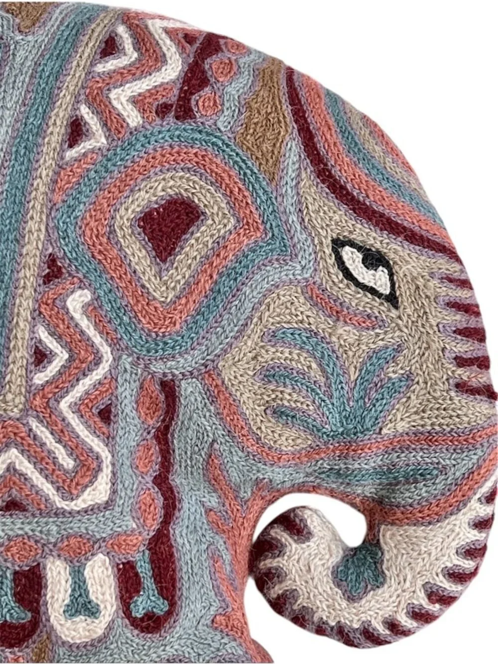 Kashmiri Chain Stitch Wool Elephant Pillow Handmade VTG 13